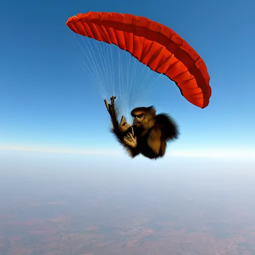 Prompt: A photo of a monkey wearing a parachute, skydiving, HD, 4k,