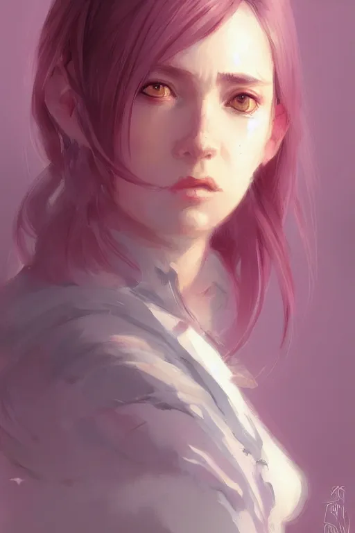 Image similar to 3 / 4 portrait, soft, pink, artgerm and and greg rutkowski, trending on artstation