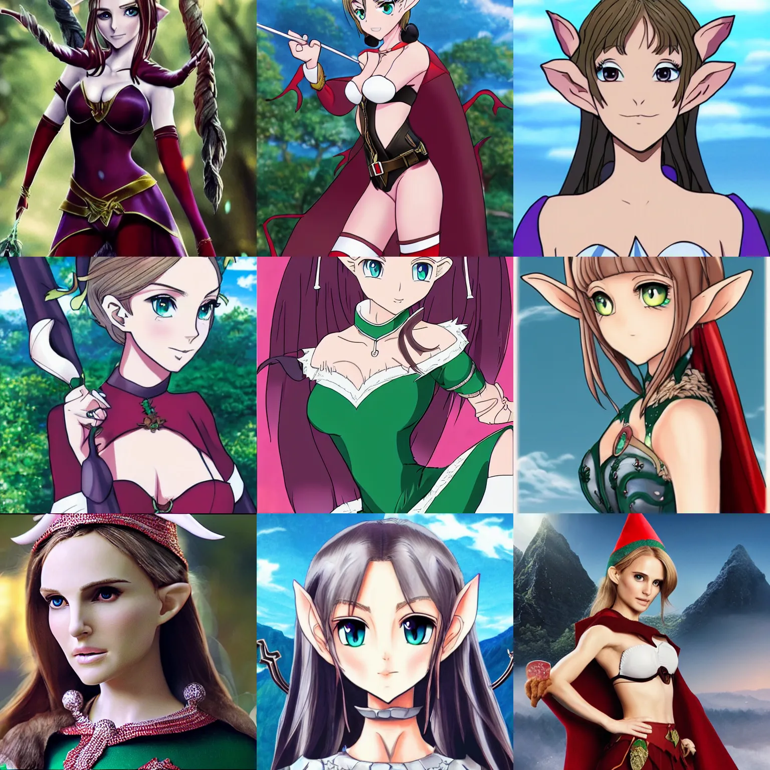 Prompt: Elf Natalie Portman but an anime