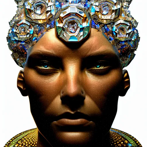 Prompt: portrait of a big crystal face made of crystals half - turn, bottom view, ominous, intricate, studio, art by anthony macbain + greg rutkowski + alphonse mucha, concept art, 4 k, sharp focus
