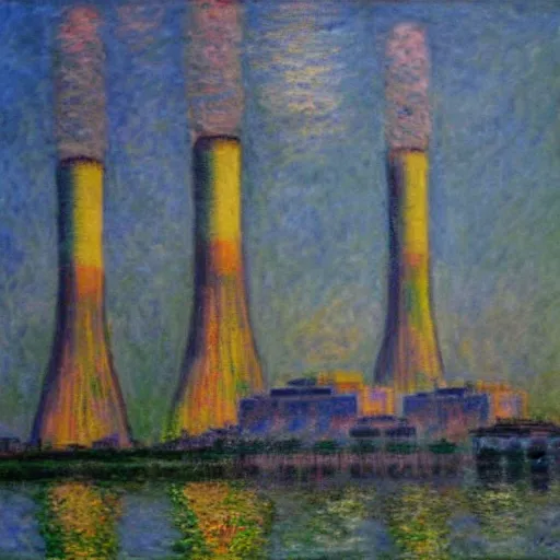 Image similar to nuclear power station in the style of Claude Monet