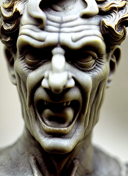 Image similar to marble bust statue of tom ellis ( lucifer ) as a demon, closeup