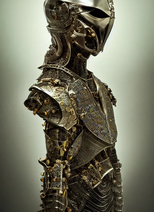 Image similar to portrait of king arthur knight cyborg, kintsugi, modern fine art, fractal, intricate, elegant, highly detailed, digital photography, subsurface scattering, in the style of ghost, by jheronimus bosch and yue minjun and greg rutkowski,