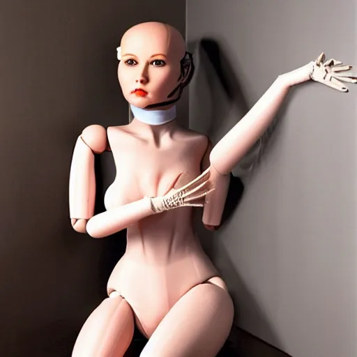 Prompt: futuristic real doll with protruding phalluses