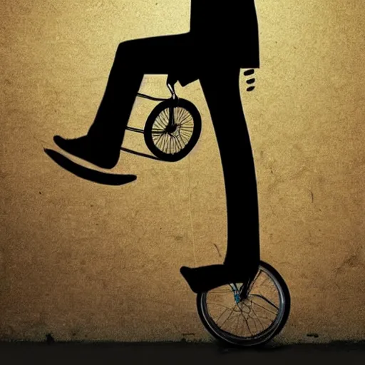 Prompt: A man riding a unicycle in the style of Salvador Dali