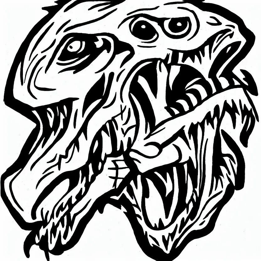 Prompt: rough sketch of a hockey player w a velociraptor skull head sports logo, black and white, pen drawing