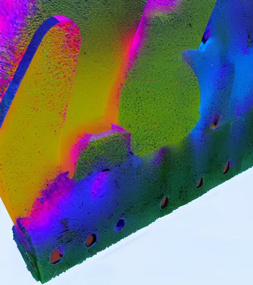 Image similar to mold corrosion abstract 3 d sculpture red purple green dark blue yellow cinematic lighting, highly detailed 8 k