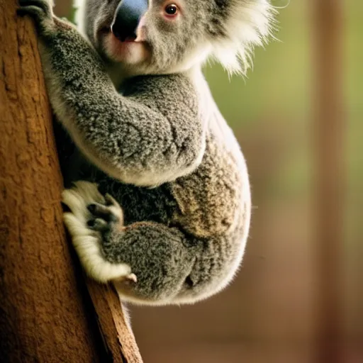 Prompt: photo of koala wearing fedora, cinestill, 8 0 0 t, 3 5 mm, full - hd