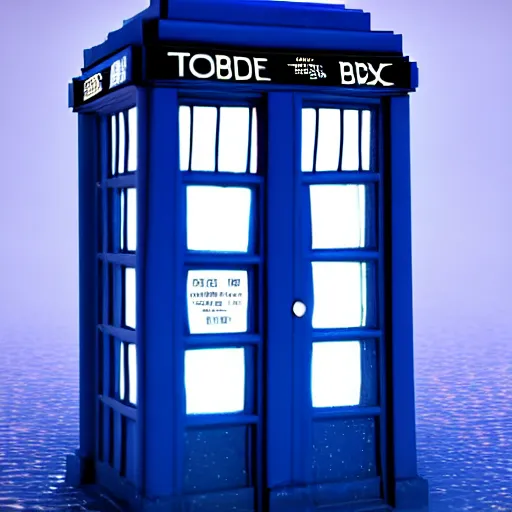 Image similar to a hyperdetailed photograph of the tardis sat on a futuristic street corner, night, dense fog, rain, hd, 8 k resolution