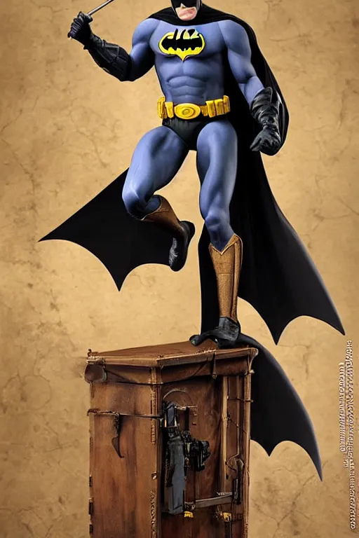 Image similar to batman 1 2 inch action figurine hot toys'sideshow painting the style of leonardo da vinci!