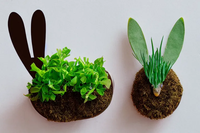 Image similar to half bunny, half plant