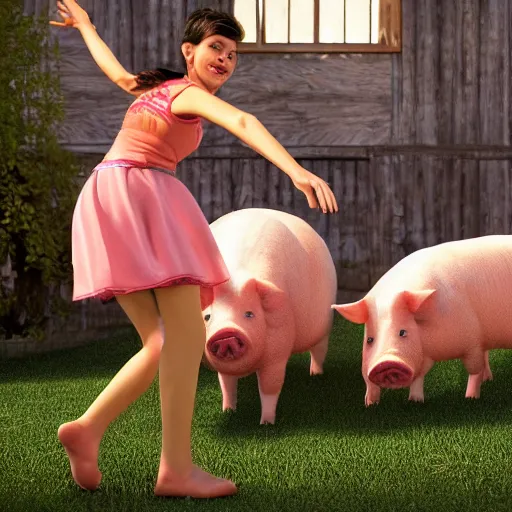 Image similar to Estefania dancing with a pig realistic, 8k, dream,