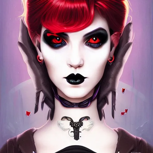 Image similar to lofi vampire goth demon portrait, digital art, Pixar style, by Tristan Eaton Stanley Artgerm and Tom Bagshaw.