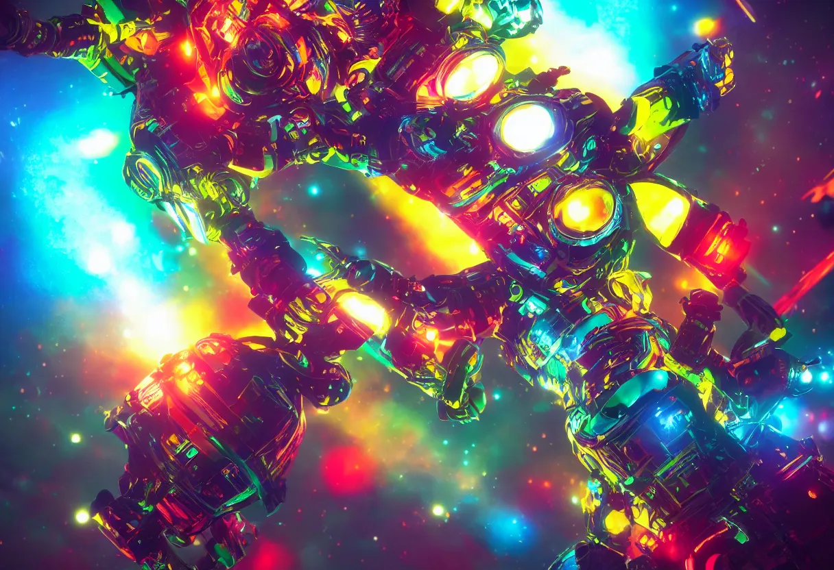 Image similar to vivid colors, spectrum, robot, drama, high quality, vray, cg, crazy, space