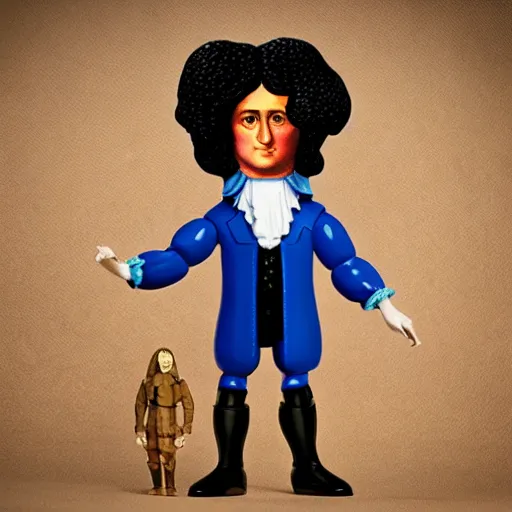 Prompt: 1 7 th century isaac newton wearing a wig stop motion vinyl action figure, plastic, toy, butcher billy style