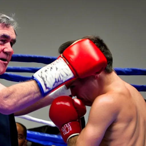 Prompt: Gordon Brown in a boxing match with David Cameron