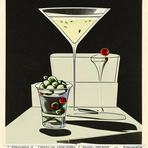 Image similar to lithography of the making of the perfect martini