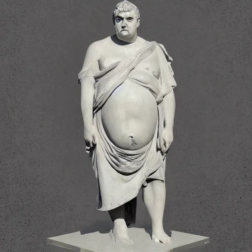 Image similar to hungarian prime minister viktor orban as a slightly obese marble statue of ancient roman emperor, created by michelangelo, museum photoshot, 3 d photorealistic render, high resolution, 8 k