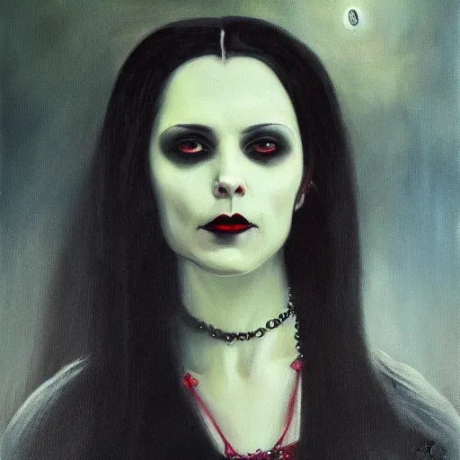 Prompt: A beautiful painting of a lady vampire, victorian, dracula, ominous, oil on canvas, photorealism, ultra detailed, irwin penn, high definition, soft light