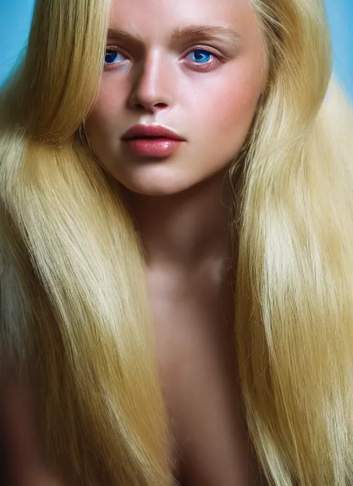 Prompt: kodak portra 400, photographic extreme close-up face of a beautiful woman with blond hair , photographed by Carlo Diamanti , high quality,complementary colors ,photo-realistic.