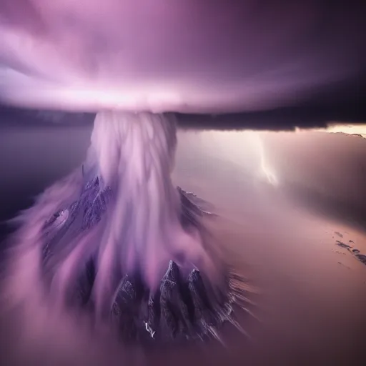 Image similar to amazing photo of purple clouds in the shape of a tornado by marc adamus, digital art, beautiful dramatic lighting