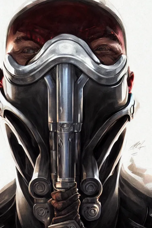 Image similar to elon musk as bane from batman, realistic portrait, symmetrical, highly detailed, digital painting, artstation, concept art, smooth, sharp focus, illustration, cinematic lighting, art by artgerm and greg rutkowski and alphonse mucha