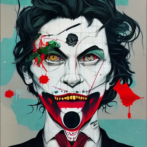 Image similar to The mix of Gorgon and Joker picture by Sachin Teng, asymmetrical, dark vibes, Realistic Painting , Organic painting, Matte Painting, geometric shapes, hard edges, graffiti, street art:2 by Sachin Teng:4