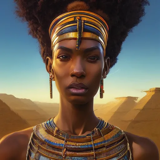 Image similar to highly detailed portrait of an african egyptian goddess, neon ankh, stephen bliss, unreal engine, fantasy art by greg rutkowski, loish, rhads, ferdinand knab, makoto shinkai and lois van baarle, ilya kuvshinov, rossdraws, tom bagshaw, global illumination, radiant light, detailed and intricate environment