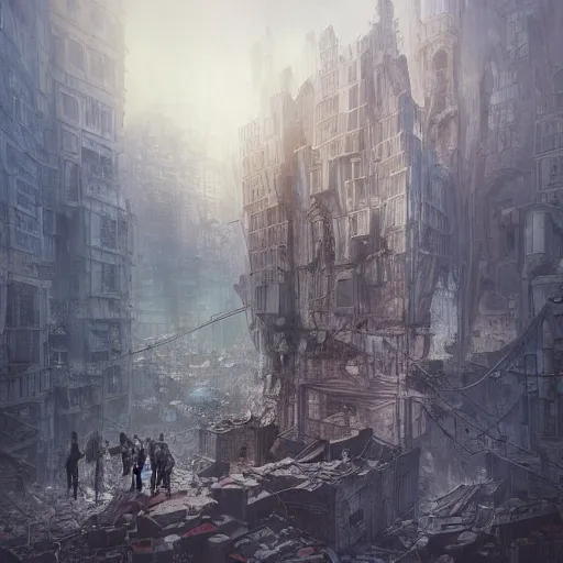 Prompt: Decimated city,cute,Symmetrical face,highly detailed,elegant,Marc Simonetti and Caspar David Friedrich, Trending on artstation