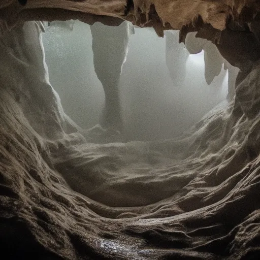 Prompt: cavernous lungs interior journey, dripping water