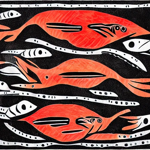 Image similar to salmon in Haida Tlingit art style