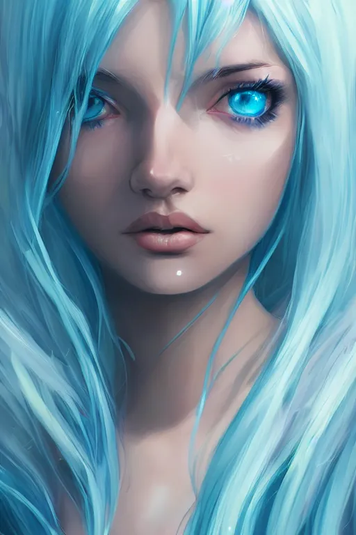 Image similar to teen girl, light blue white hair, gorgeous, amazing, elegant, intricate, ocean, highly detailed, digital painting, artstation, concept art, sharp focus, illustration, art by Ross tran