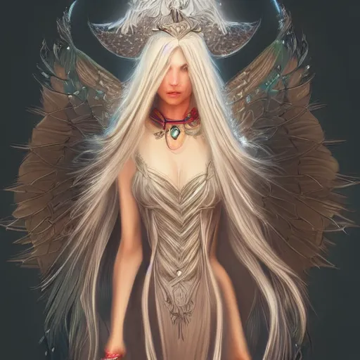 Prompt: Attractive young female fire angel, beautiful long white hair, wearing tumultus flames, intricate, highly detailed, elegant, digital painting, trending on artstation