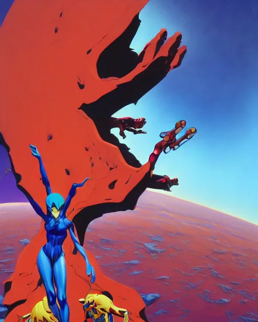 Image similar to evangelion by roger dean, by julie bell, 4 k, hyper detailed