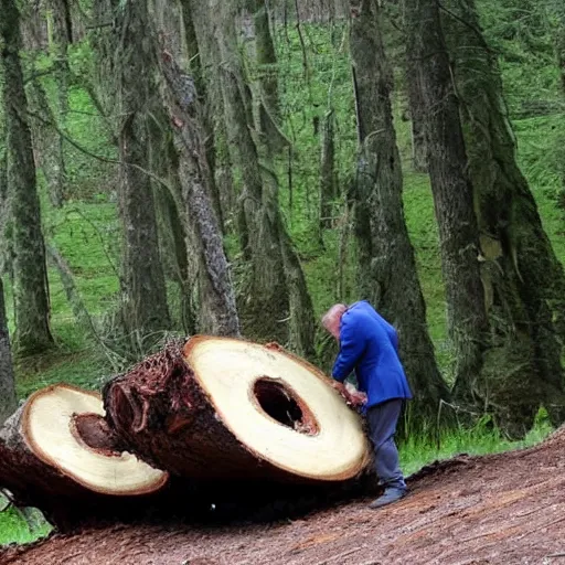 Prompt: a man humps a hollow log