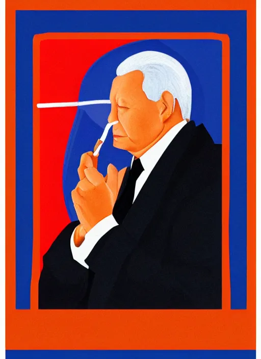 Prompt: president yeltsin smokes a cigarette, icon with a halo, color art in church style 4 k