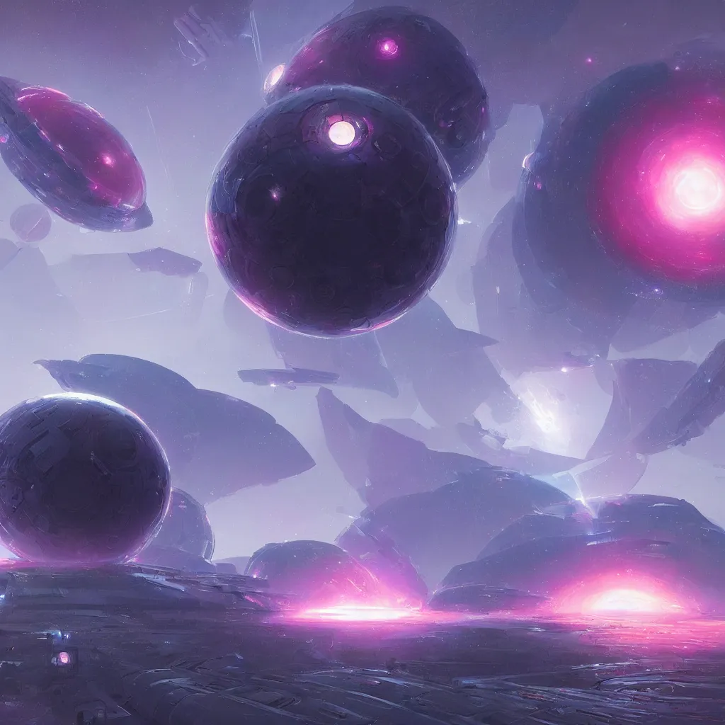 Image similar to dyson sphere program pink planet, blue galaxyportals concept art, by greg rutkowski