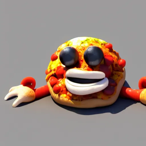 Prompt: an pizza creature enjoying the beach, 3 d render