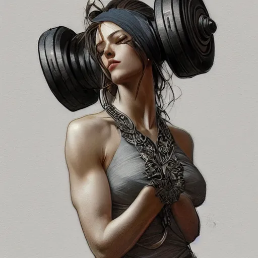 Image similar to Dumbbell, intricate, elegant, highly detailed, digital painting, artstation, concept art, smooth, sharp focus, illustration, art by artgerm and greg rutkowski and alphonse mucha