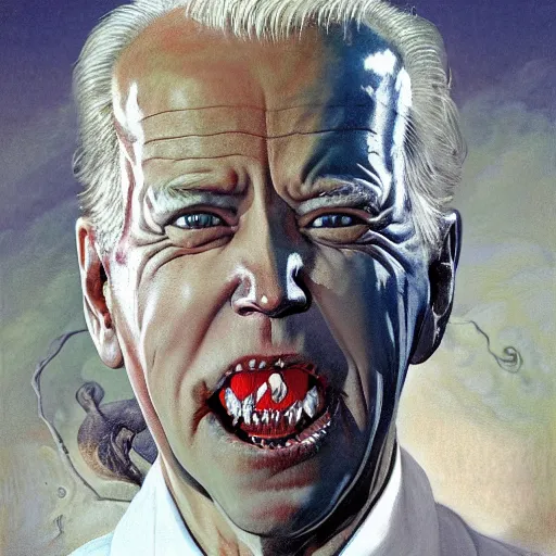 Image similar to terrifying, surreal portrait of joe biden by j. c. leyendecker, bosch, william blake, stephen gammell, jon mcnaughton, and beksinski