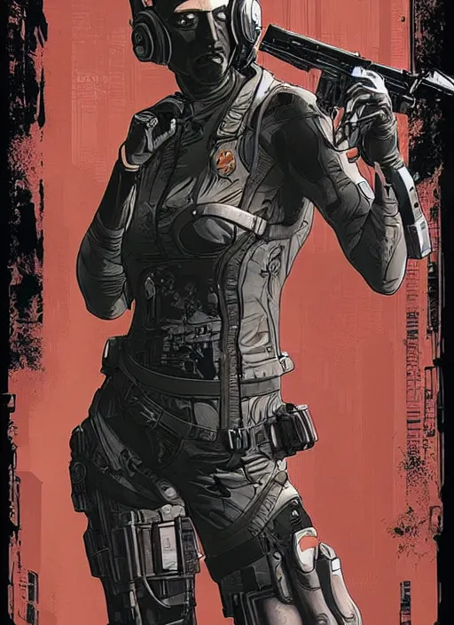 Image similar to cyberpunk blackops spy. catsuit. portrait by ashley wood and alphonse mucha and laurie greasley and josan gonzalez and james gurney. spliner cell, apex legends, rb 6 s, hl 2, d & d, cyberpunk 2 0 7 7. realistic face. dystopian setting.