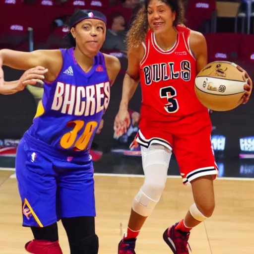 Image similar to candace parker playing basketball in a chicago bulls jersey