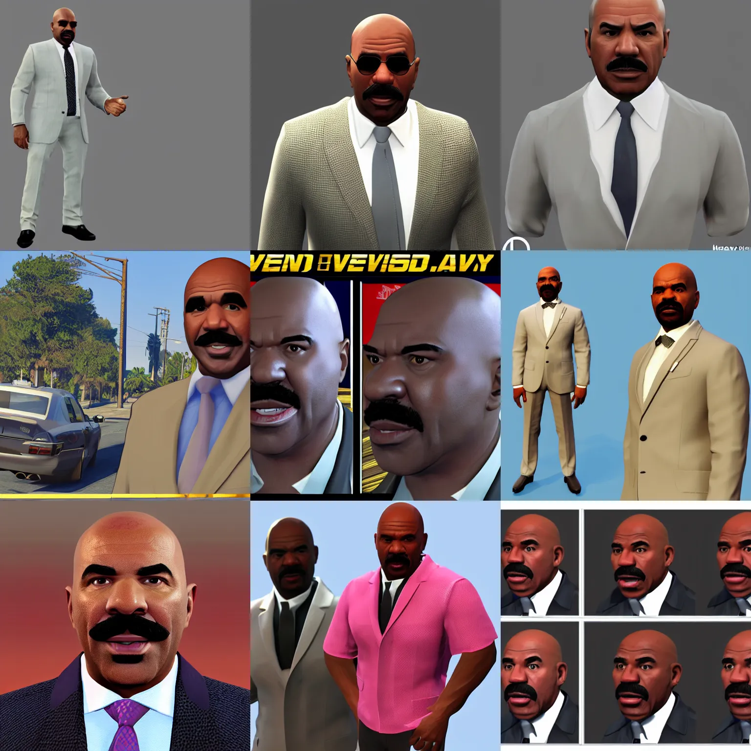 Prompt: Steve Harvey in Grand Theft Auto V, 3D model, high-poly, HD