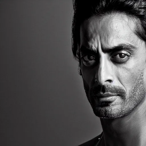 Prompt: portrait of arjun rampal, 1 0 0 mm, studio lighting, realistic