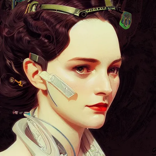 Image similar to retro-futuristic Portrait of Ada Lovelace, intricate, wild, highly detailed, digital painting, artstation, concept art, smooth, sharp focus, illustration, art by artgerm and greg rutkowski and alphonse mucha and Hajime Sorayama