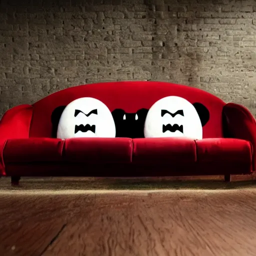 Prompt: a couch with teeth and eyes who eats people