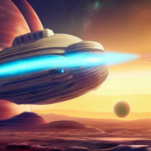 Image similar to scifi spaceship landing on a candy planet, hyperrealistic, ultra realistic, realistic, highly detailed, epic, HD quality, 8k resolution