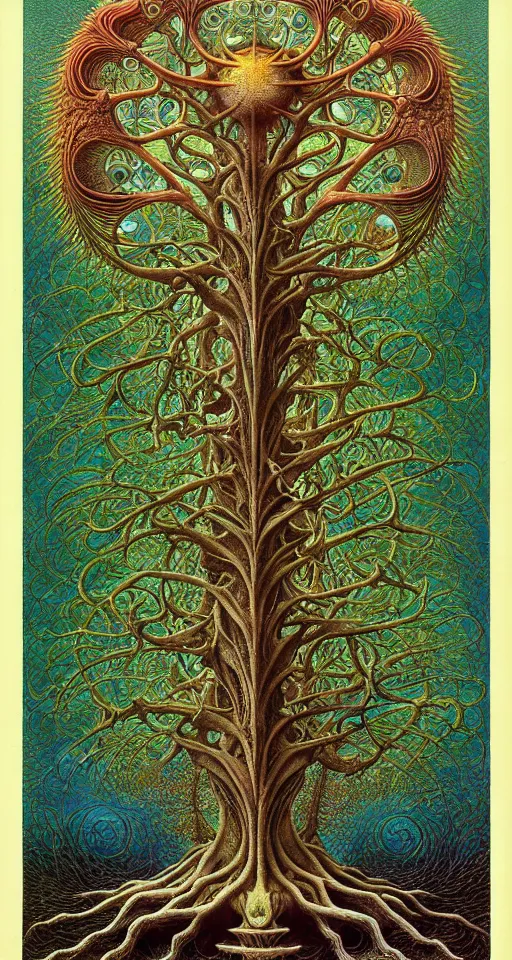 Image similar to tree of life by roger dean and andrew ferez, art forms of nature by ernst haeckel, divine chaos engine, symbolist, visionary, art nouveau, botanical fractal structures, organic, detailed, realistic, surreality