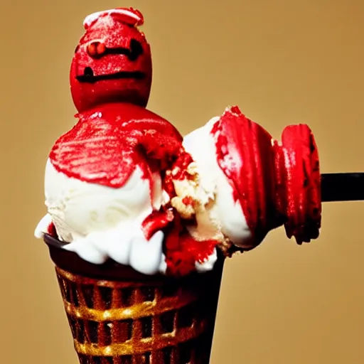 Image similar to freddy kruger as a ice cream on a stick, realistic photography, high detailed