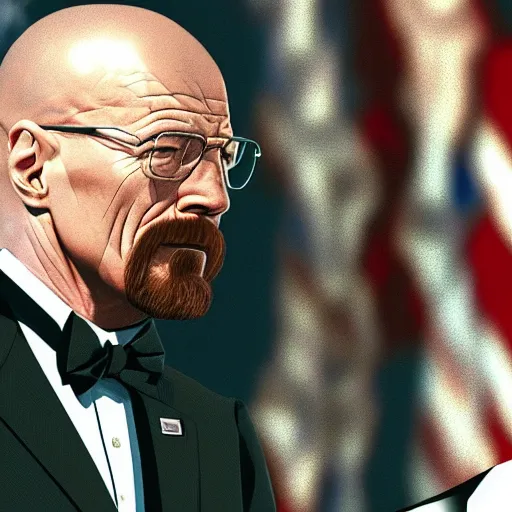 Image similar to walter white being inaugurated as president of the united states, photorealistic